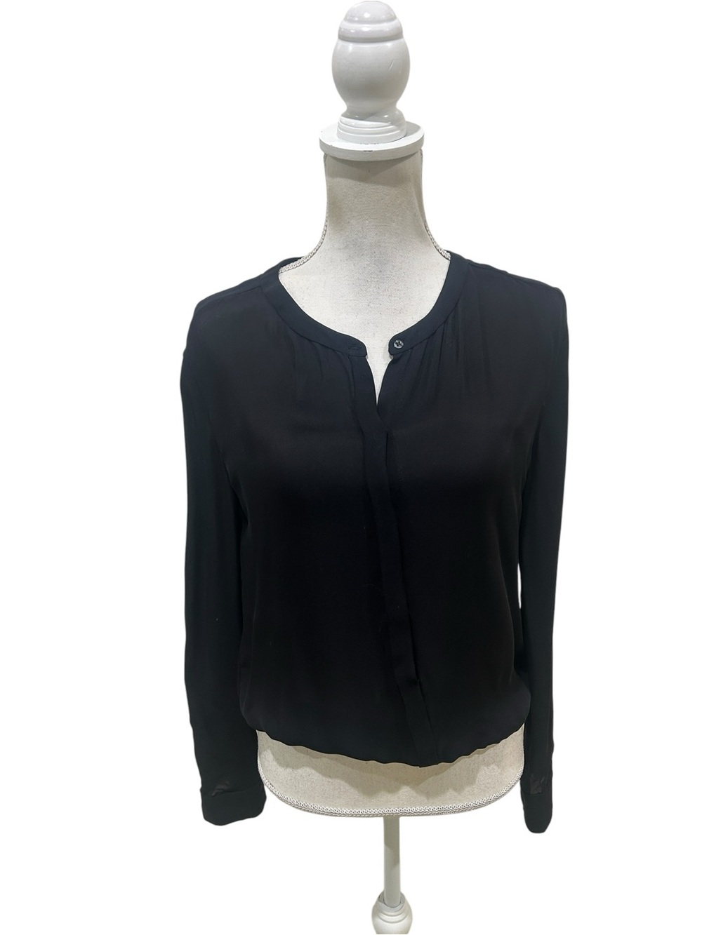 A.L.C. Black Long-Sleeve silk Button-Front sheer Blouson made in USA size medium